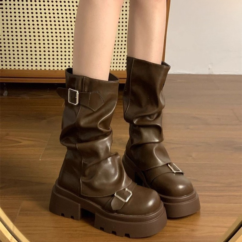 Belt Buckle Blank - Bottes mi-mollet punk pour femme, mode