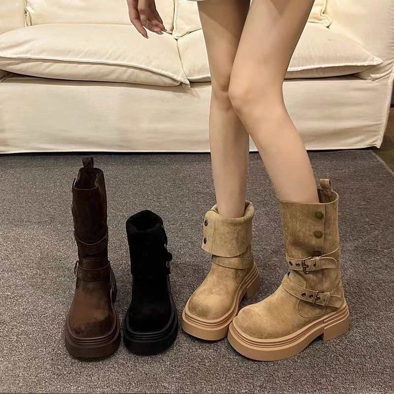 Belt Buckle Blank - Bottes longues à plateforme pour femmes,